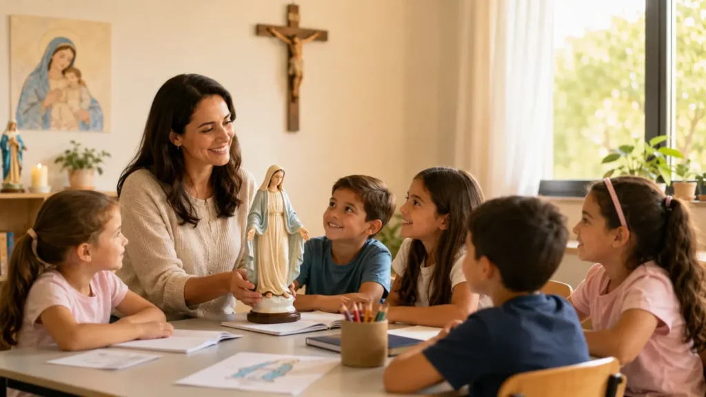 Encuentro de catequesis infantil sobre María.
