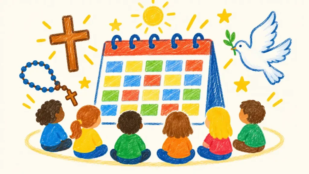 Descubre un cronograma de 33 temas para catequesis infantil y precatequesis, con actividades y contenidos para organizar los encuentros durante el año.