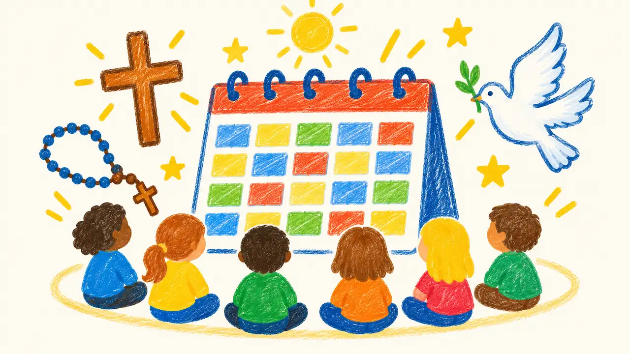 Descubre un cronograma de 33 temas para catequesis infantil y precatequesis, con actividades y contenidos para organizar los encuentros durante el año.